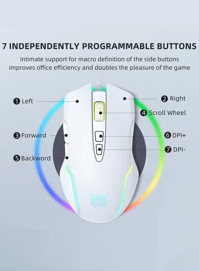 onikuma CW905 Wired RGB Gaming Mouse with Adjustable 6400DPI , 7 Buttons Optical USB Mouse, Ergonomic Symmetrical Design, Anti Fingerprint & Sweat Resistant Surface, Customizable RGB Backlight for PC, Laptop and Desktop Gaming - Image 5